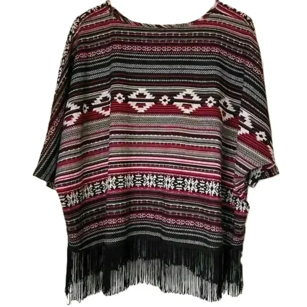 Cato Womens Oversized Fringe Blouse Size Small